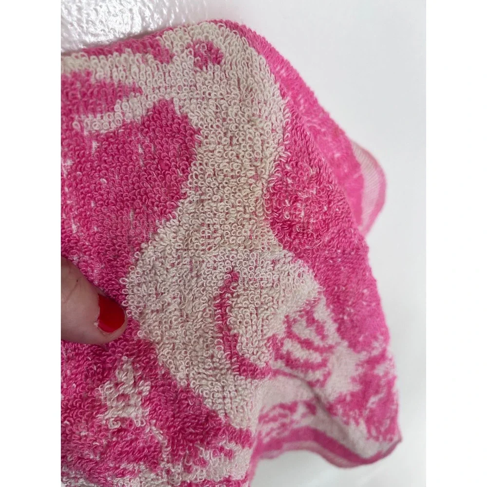 Vintage Pink Terry Cloth Baby Bib White Duck Graphic Retro Tie Neck Nursery